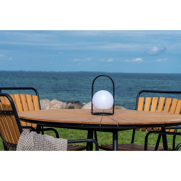 Stół okrągły do jadalni Cleveland 130 cm nowoczesny drewniany blat tekowy czarne nogi Intesi ( Rozmiar: uniwersalny )