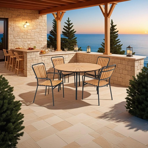 Zestaw Cleveland stół i 4 krzesła tekowe/ czarne ( Rozmiar: uniwersalny )