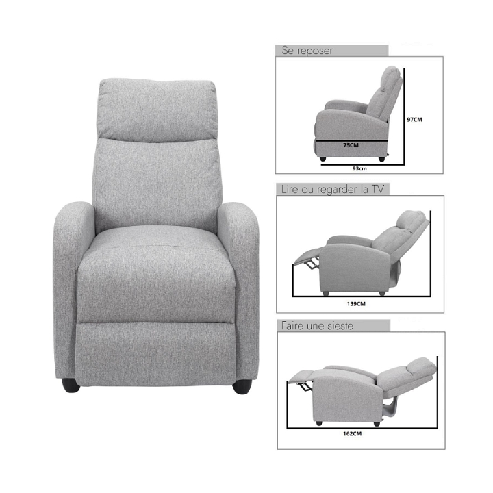 Fotel rozkładany Recliner Dream szary - Intesi