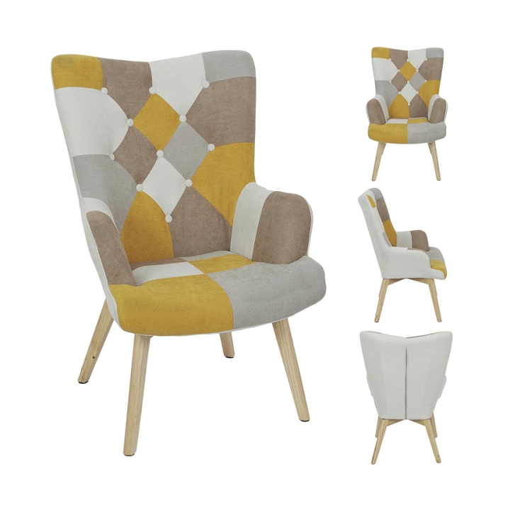 Fotel uszak Helsinki żółty patchwork - Intesi