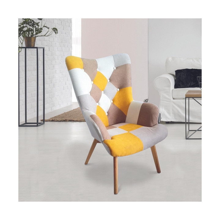 Fotel uszak Helsinki żółty patchwork - Intesi