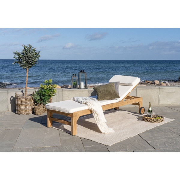 Leżak ogrodowy teakowy Andorra Intesi z kołami naturalne drewno na taras i do ogrodu 200 cm ( Rozmiar: uniwersalny )