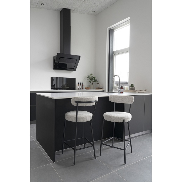 Hoker Badalona boucle szary z oparciem 65 cm nowoczesny tapicerowany do kuchni i wyspy ( Rozmiar: uniwersalny )