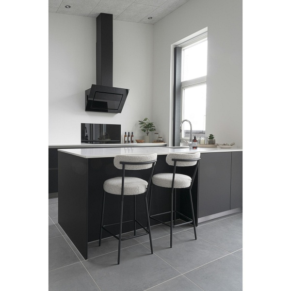 Hoker Badalona boucle szary z oparciem 65 cm nowoczesny tapicerowany do kuchni i wyspy ( Rozmiar: uniwersalny )