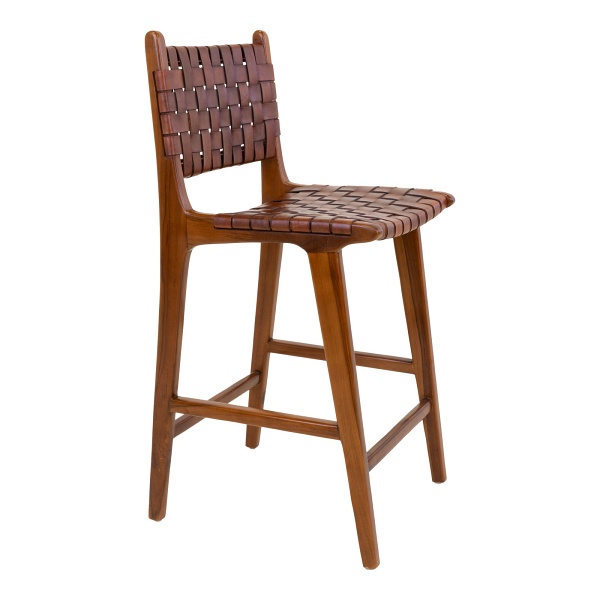 Hoker Perugia loftowy z oparciem skórzany brązowy na drewnianych nogach do kuchni Intesi ( Rozmiar: uniwersalny )