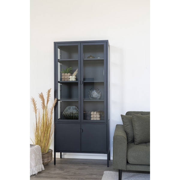 Regał loftowy Brisbane czarny metalowy z szybą do salonu na książki 80x180 cm Intesi ( Rozmiar: uniwersalny )