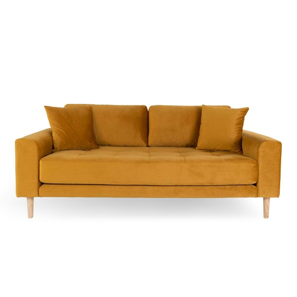 Sofa trzyosobowa Lido Intesi żółta aksamitna skandynawska z podłokietnikami do salonu ( Rozmiar: uniwersalny )