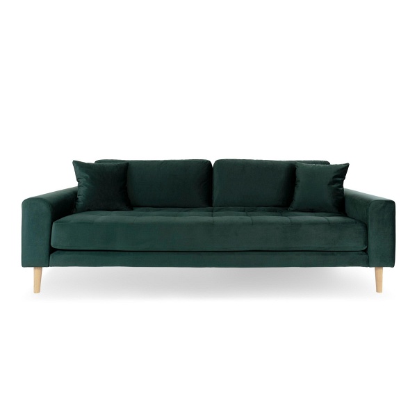 Sofa Lido 3 osobowa skandynawska butelkowa zieleń aksamitna z podłokietnikami do salonu Intesi ( Rozmiar: uniwersalny )