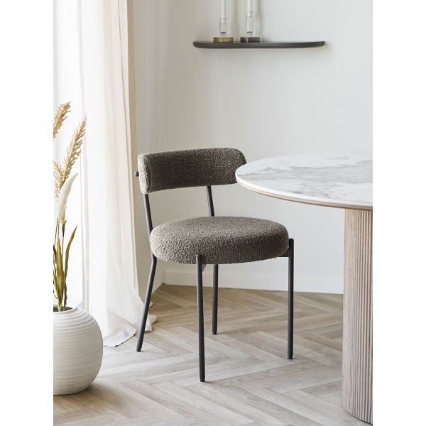 Krzesło Badalona tapicerowane bouclé brązowe do jadalni i salonu ( Rozmiar: uniwersalny )