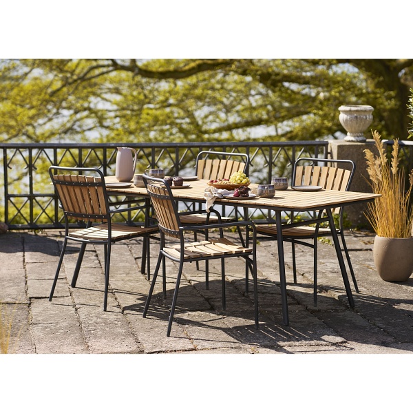 Stół ogrodowy Cleveland 220x90 cm drewniany tekowy na taras z czarnymi nogami ( Rozmiar: uniwersalny )