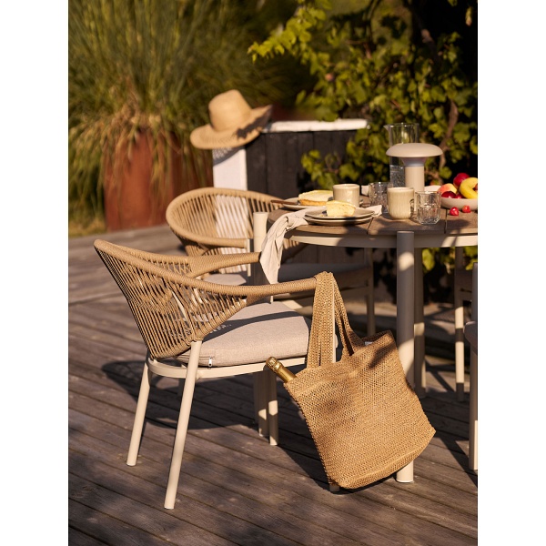 Krzesło Abela boho do jadalni i na taras z poduszką piaskowe ( Rozmiar: uniwersalny )