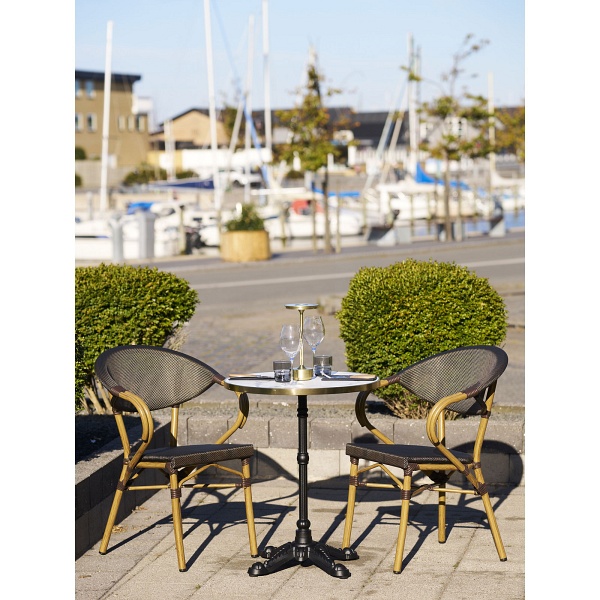 Krzesło Calda boho ciemnobrązowe z podłokietnikami do jadalni i tarasu ( Rozmiar: uniwersalny )