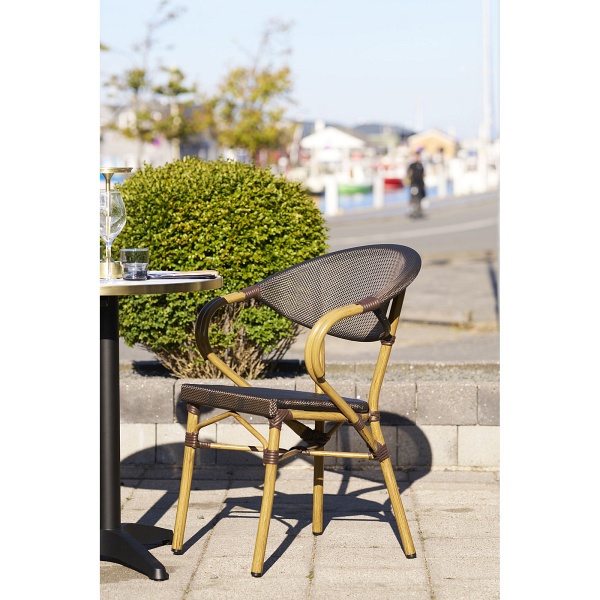 Krzesło Calda boho ciemnobrązowe z podłokietnikami do jadalni i tarasu ( Rozmiar: uniwersalny )