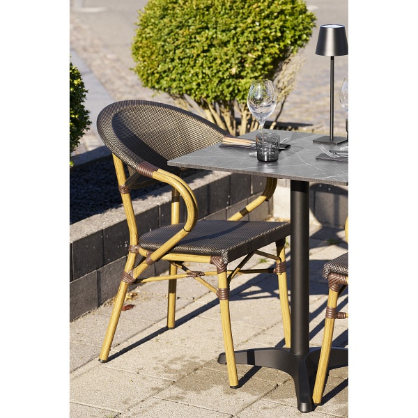 Krzesło Calda boho ciemnobrązowe z podłokietnikami do jadalni i tarasu ( Rozmiar: uniwersalny )