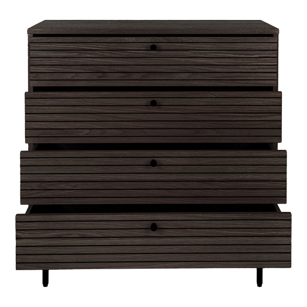 Komoda Kyoto brązowa skandynawska ryflowana 4 szuflady do salonu ( Rozmiar: uniwersalny )