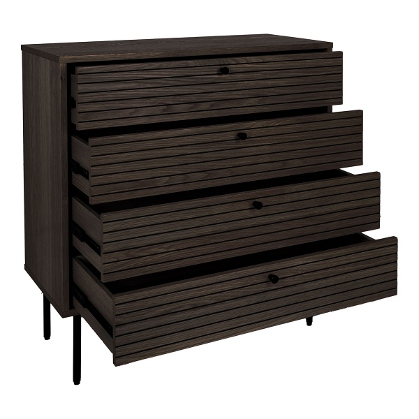 Komoda Kyoto brązowa skandynawska ryflowana 4 szuflady do salonu ( Rozmiar: uniwersalny )