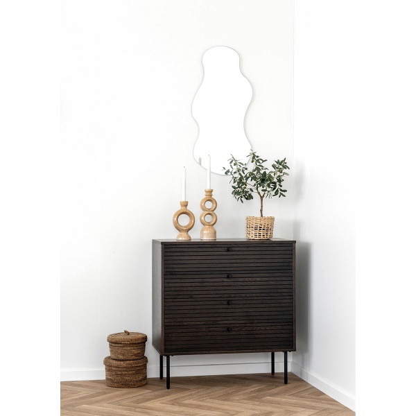 Komoda Kyoto brązowa skandynawska ryflowana 4 szuflady do salonu ( Rozmiar: uniwersalny )