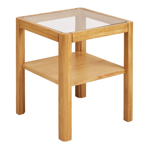Stolik kawowy Lourmarin kwadratowy szklany dębowy skandynawski 40x40 ( Rozmiar: uniwersalny )