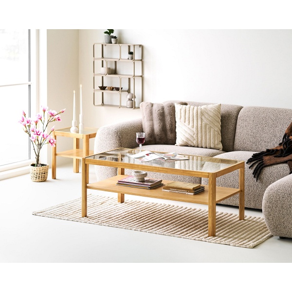 Stolik kawowy Lourmarin kwadratowy szklany dębowy skandynawski 40x40 ( Rozmiar: uniwersalny )