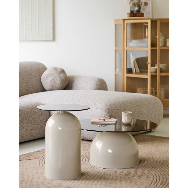 Ravello stolik kawowy okrągły szklany beżowy nowoczesny 40 cm ( Rozmiar: uniwersalny )