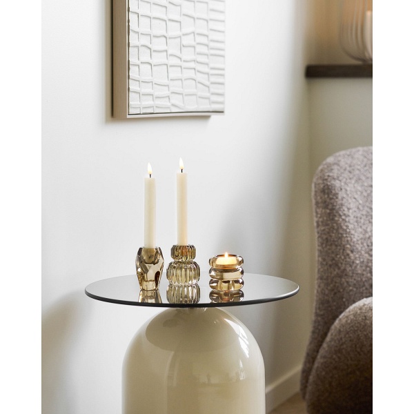 Ravello stolik kawowy okrągły szklany beżowy nowoczesny 40 cm ( Rozmiar: uniwersalny )