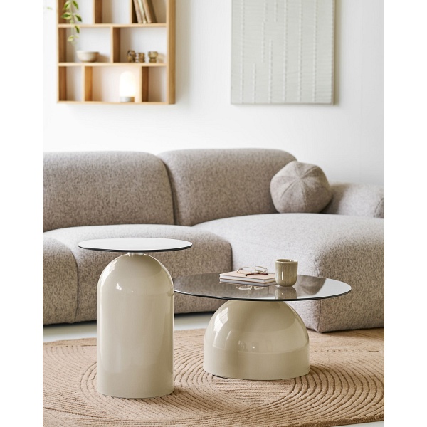 Stolik kawowy Ravello okrągły szklany nowoczesny szaro‑beżowy 70 cm ( Rozmiar: uniwersalny )