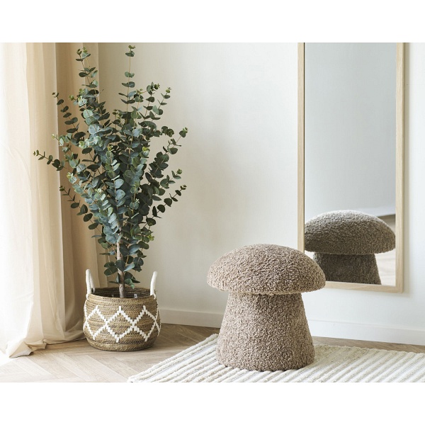 Pufa Enna teddy futrzana brązowa okrągła do salonu 45 cm ( Rozmiar: uniwersalny )