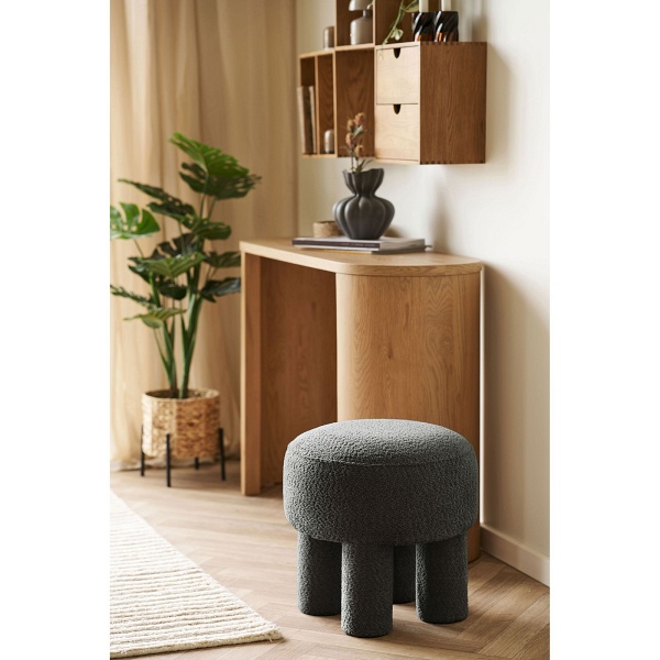 Pufa Canberra futrzana grafitowa okrągła do salonu i sypialni ( Rozmiar: uniwersalny )