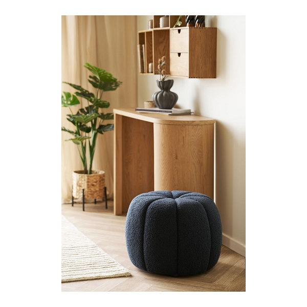 Pufa Paisley granatowa futrzana okrągła do salonu i sypialni ( Rozmiar: uniwersalny )