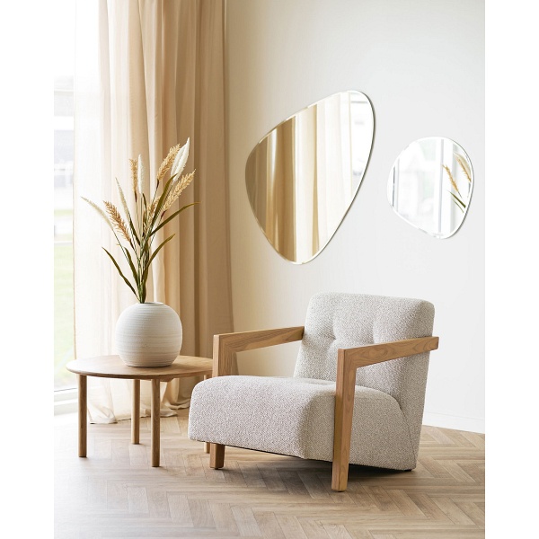 Fotel wypoczynkowy Caracas beżowy skandynawski do salonu dąb naturalny ( Rozmiar: uniwersalny )