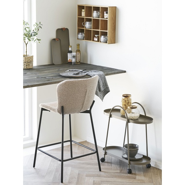 Hoker Maceda bouclé beżowy z oparciem 65 cm do kuchni na wyspę ( Rozmiar: uniwersalny )