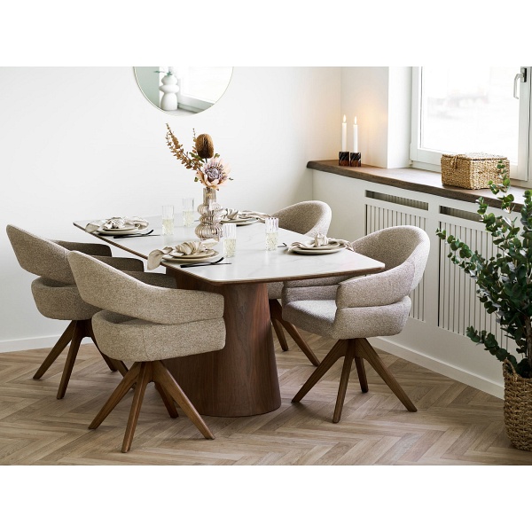 Krzesło Dover tapicerowane obrotowe do jadalni piaskowy melanż dąb ( Rozmiar: uniwersalny )