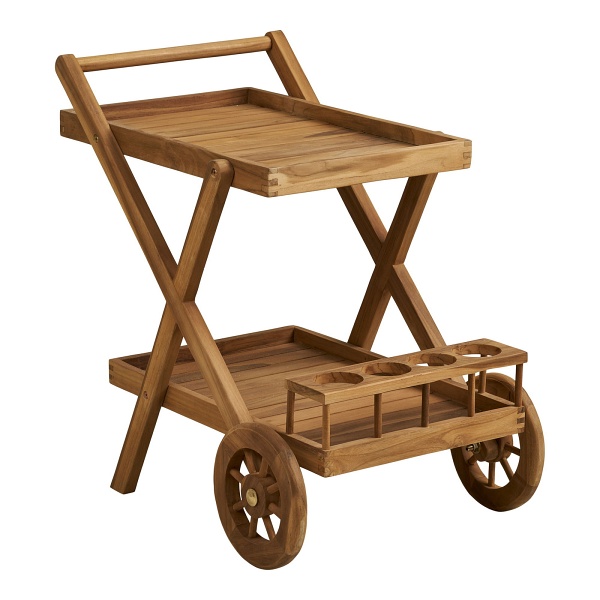 Wózek barowy Pasaku drewniany z drewna tekowego na kółkach do jadalni ( Rozmiar: uniwersalny )