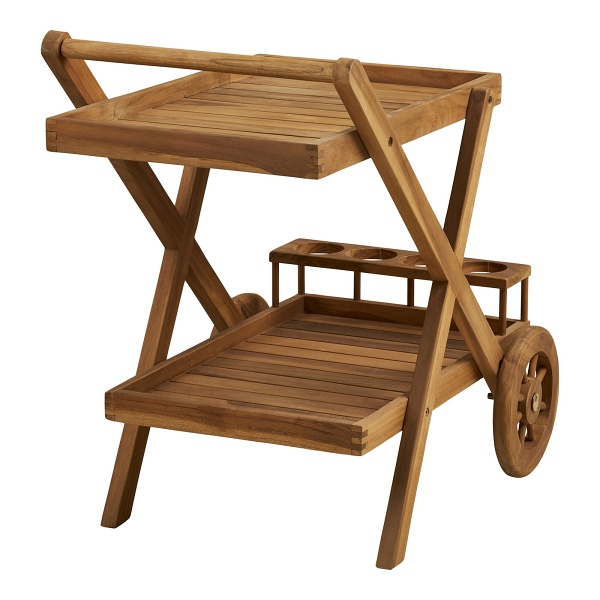 Wózek barowy Pasaku drewniany z drewna tekowego na kółkach do jadalni ( Rozmiar: uniwersalny )