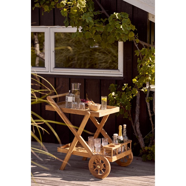 Wózek barowy Pasaku drewniany z drewna tekowego na kółkach do jadalni ( Rozmiar: uniwersalny )