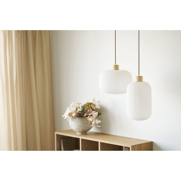 Lampa wisząca Argalo szklana biała z drewnem do jadalni 30 cm ( Rozmiar: uniwersalny )