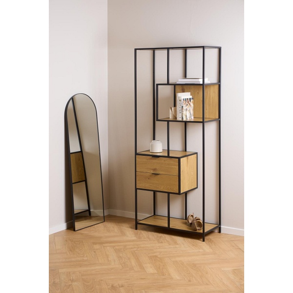 Regał na książki Seaford II loftowy z szufladami dąb czarny 77 cm ( Rozmiar: uniwersalny )