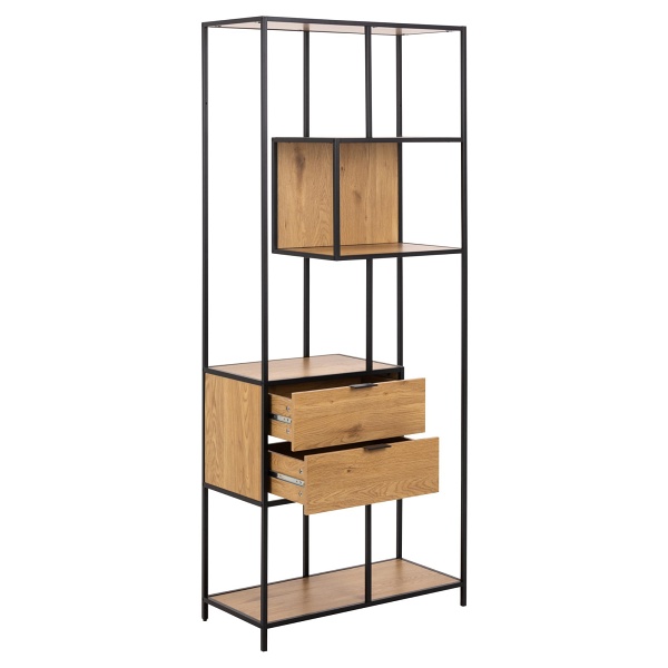Regał na książki Seaford II loftowy z szufladami dąb czarny 77 cm ( Rozmiar: uniwersalny )