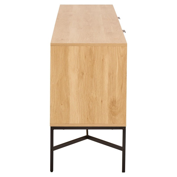 Komoda Jaipur nowoczesna ryflowana dąb bielony/czarny 180 cm do salonu ( Rozmiar: uniwersalny )