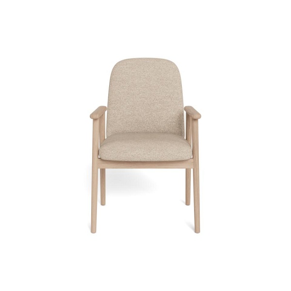 Krzesło Calvin Arm beżowe bouclé dębowe skandynawskie do jadalni ( Rozmiar: uniwersalny )
