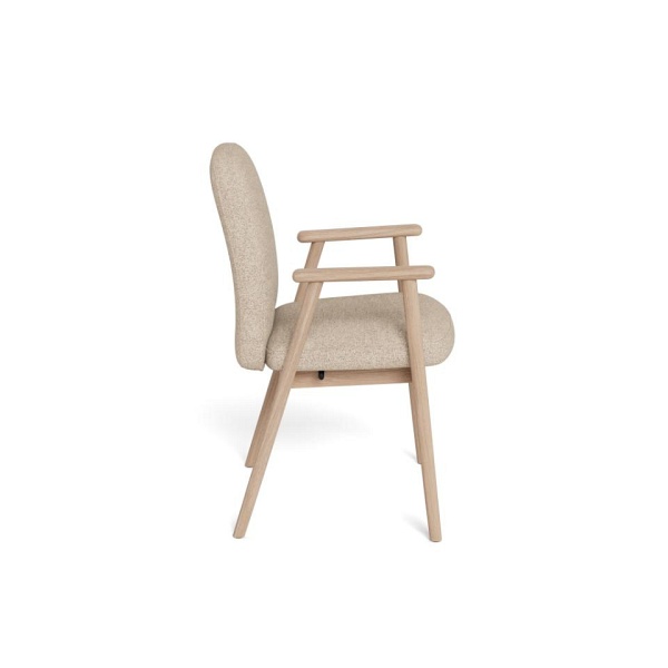 Krzesło Calvin Arm beżowe bouclé dębowe skandynawskie do jadalni ( Rozmiar: uniwersalny )