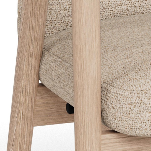 Krzesło Calvin Arm beżowe bouclé dębowe skandynawskie do jadalni ( Rozmiar: uniwersalny )