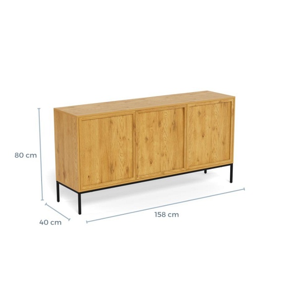 Komoda Palmdale dąb naturalny czarna 158 cm nowoczesna do salonu ( Rozmiar: uniwersalny )