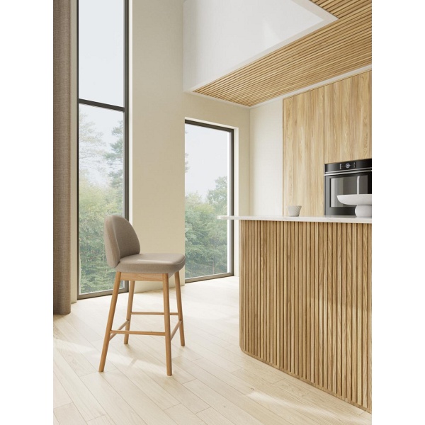 Hoker Sophia beżowy tapicerowany 65 cm do kuchni na dębowych nogach ( Rozmiar: uniwersalny )