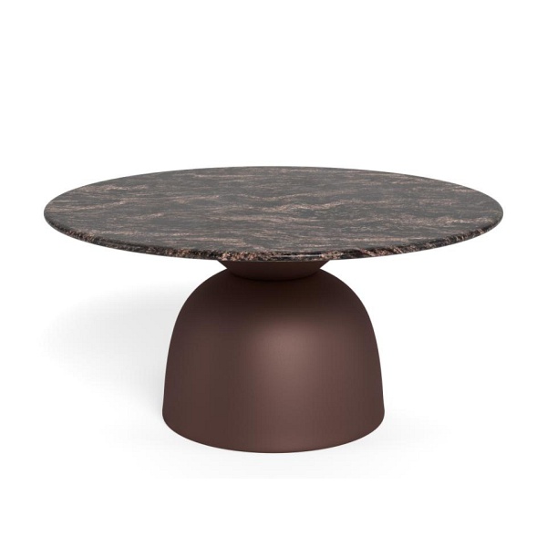 Stolik kawowy Ferrol okrągły marmurowy brązowy 80 cm do salonu ( Rozmiar: uniwersalny )