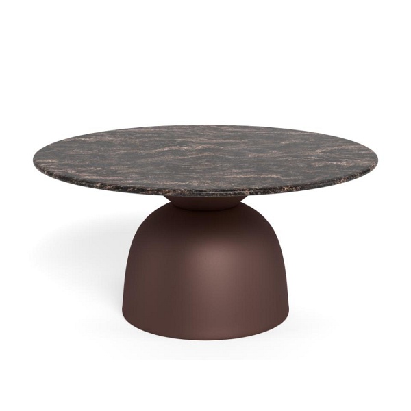 Stolik kawowy Ferrol okrągły marmurowy brązowy 80 cm do salonu ( Rozmiar: uniwersalny )