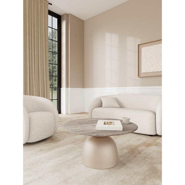 Stolik kawowy Ferrol marmurowy okrągły 80 cm szary nowoczesny do salonu ( Rozmiar: uniwersalny )