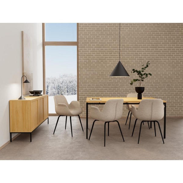 Krzesło Beth beżowe tapicerowane z podłokietnikami do jadalni salonu ( Rozmiar: uniwersalny )