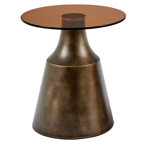 Stolik kawowy Dunsley 45 cm brązowy szklany okrągły do salonu ( Rozmiar: uniwersalny )