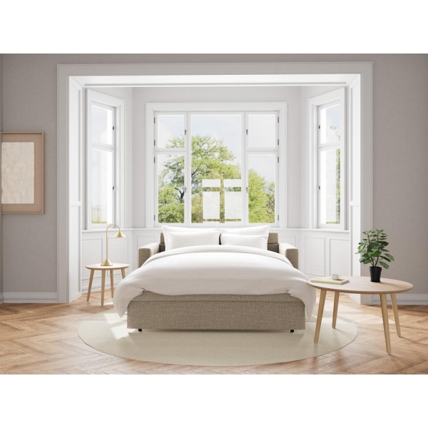 Sofa z funkcją spania Fleury beżowa dwuosobowa do salonu Actona ( Rozmiar: uniwersalny )